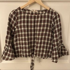 Tartan Bell Sleeve Tie Top